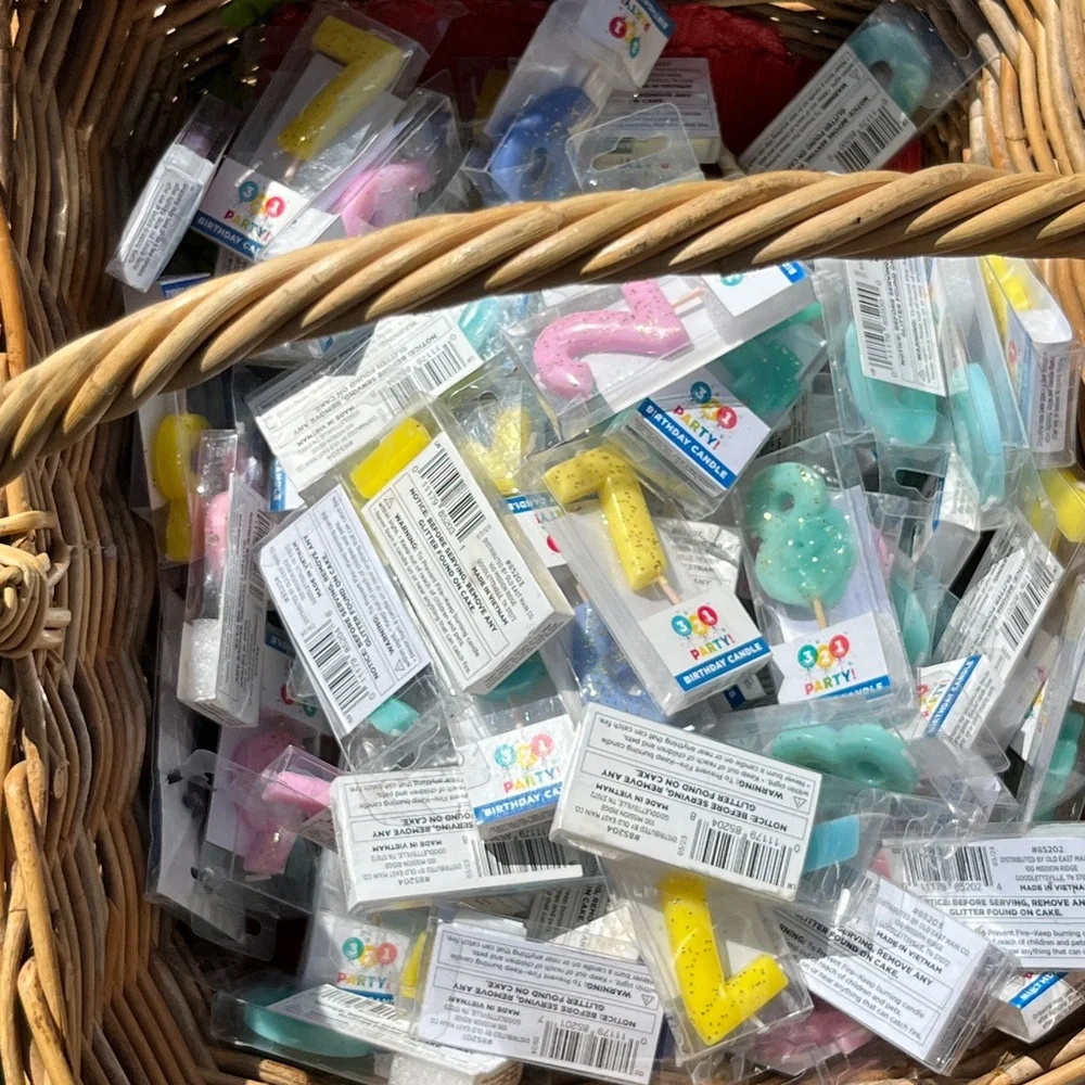 Basket Full Of Birthday Number Candles Glittery